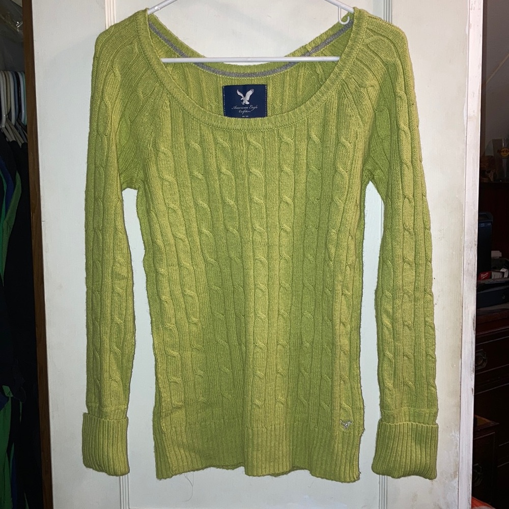 American Eagle M Scoop Neck Lime Green Sweater